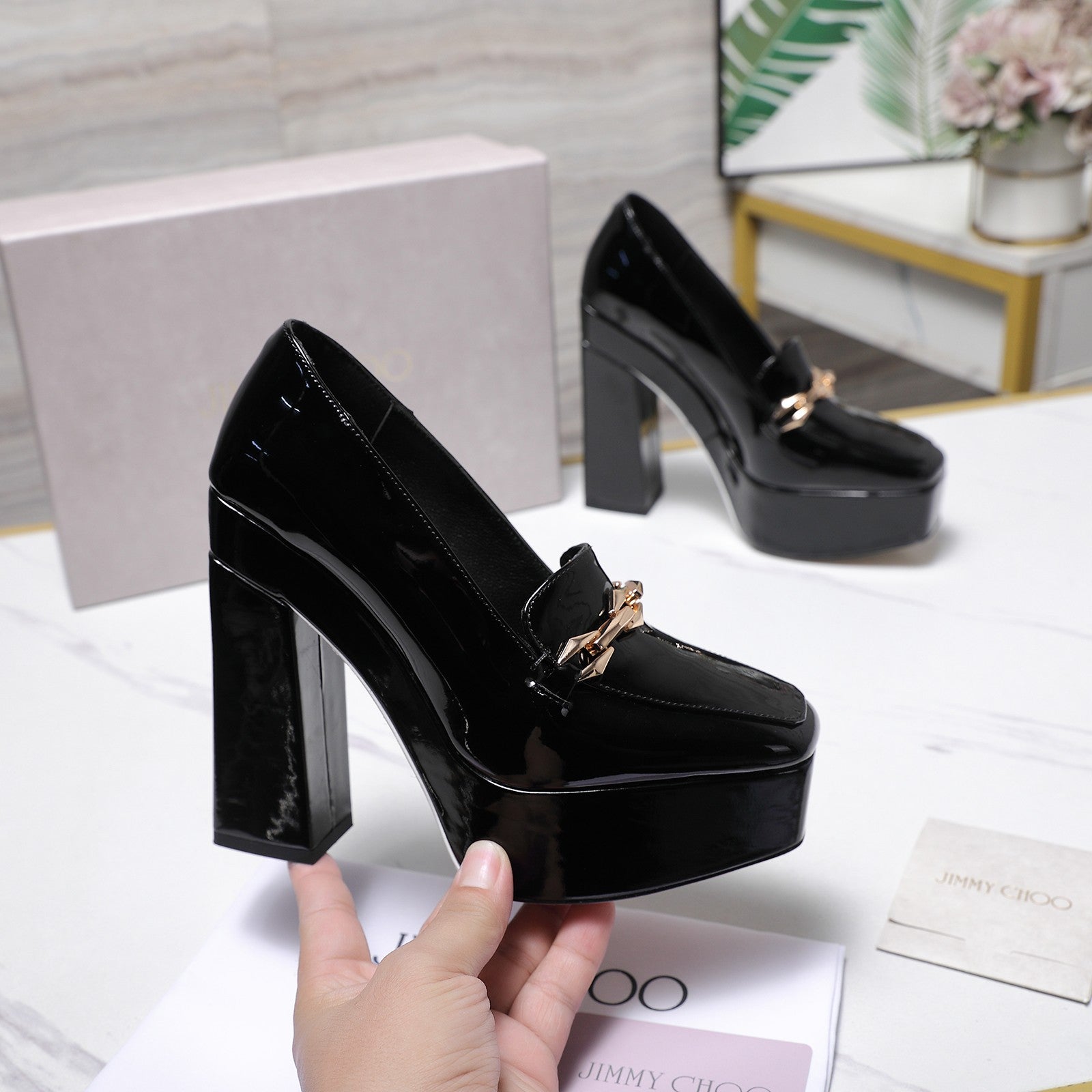 Jimmy Choo 2026 Chunky Heel Platform Pumps 115mm Patent Leather 913258