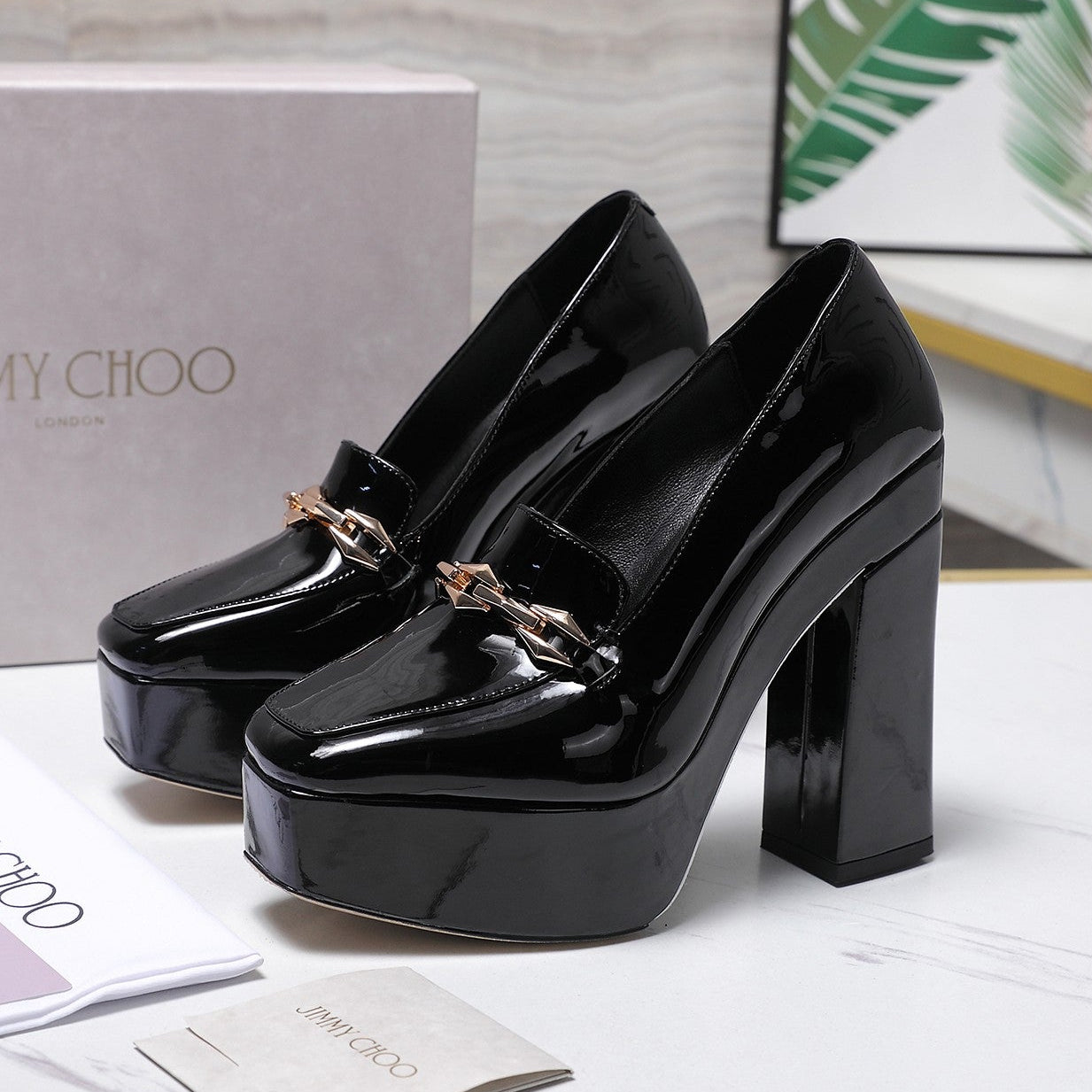 Jimmy Choo 2026 Chunky Heel Platform Pumps 115mm Patent Leather 913258