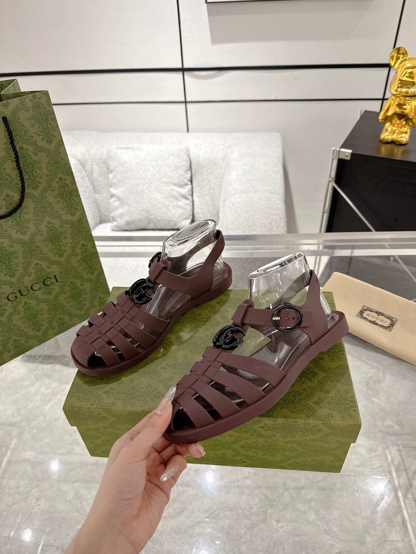 GC 25 Glossy Black Double G Sandal Bordeaux Rubber 292437