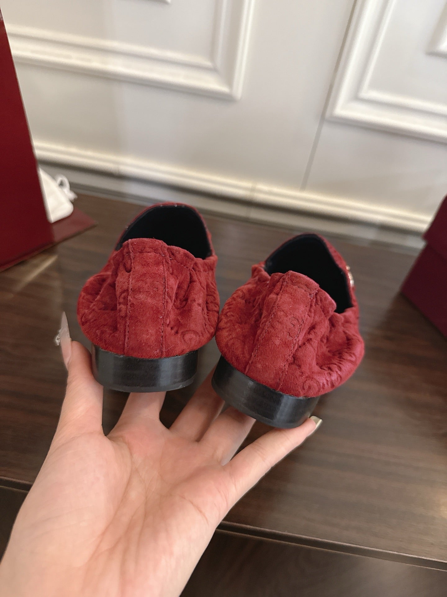 GG 26SS Loafers Burgundy Monogram Suede Leather 645957
