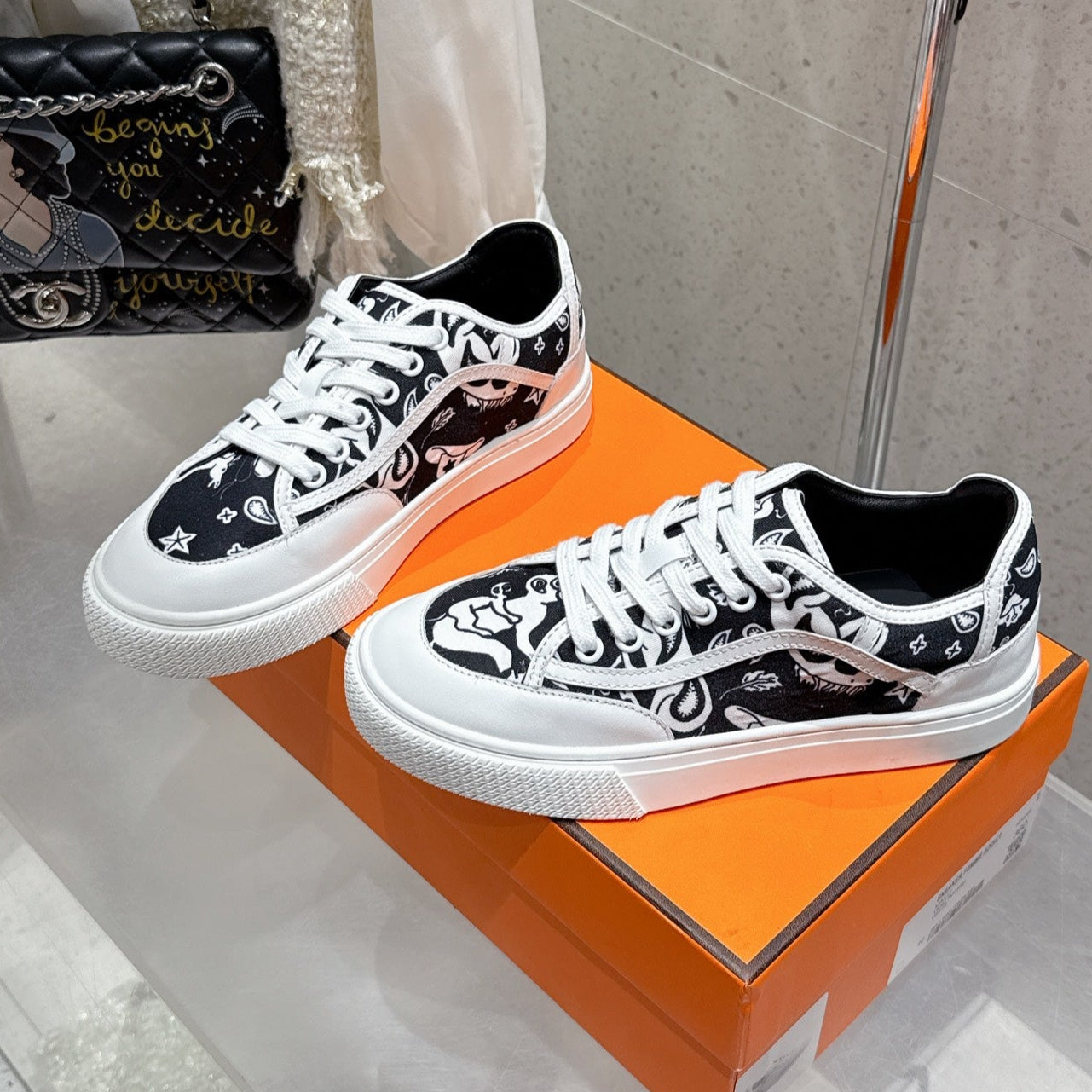 HM Get Sneaker Black mix White Denim and Calfskin 204764