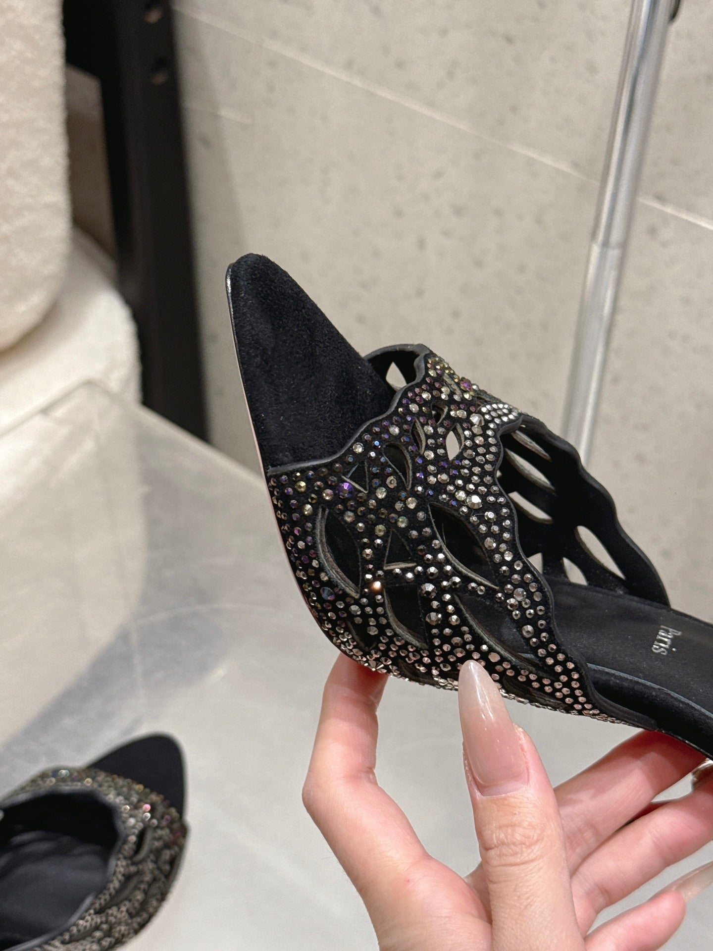 CL 26SS High-Heeled Slippers 100 Black Suede Sheepskin 636694