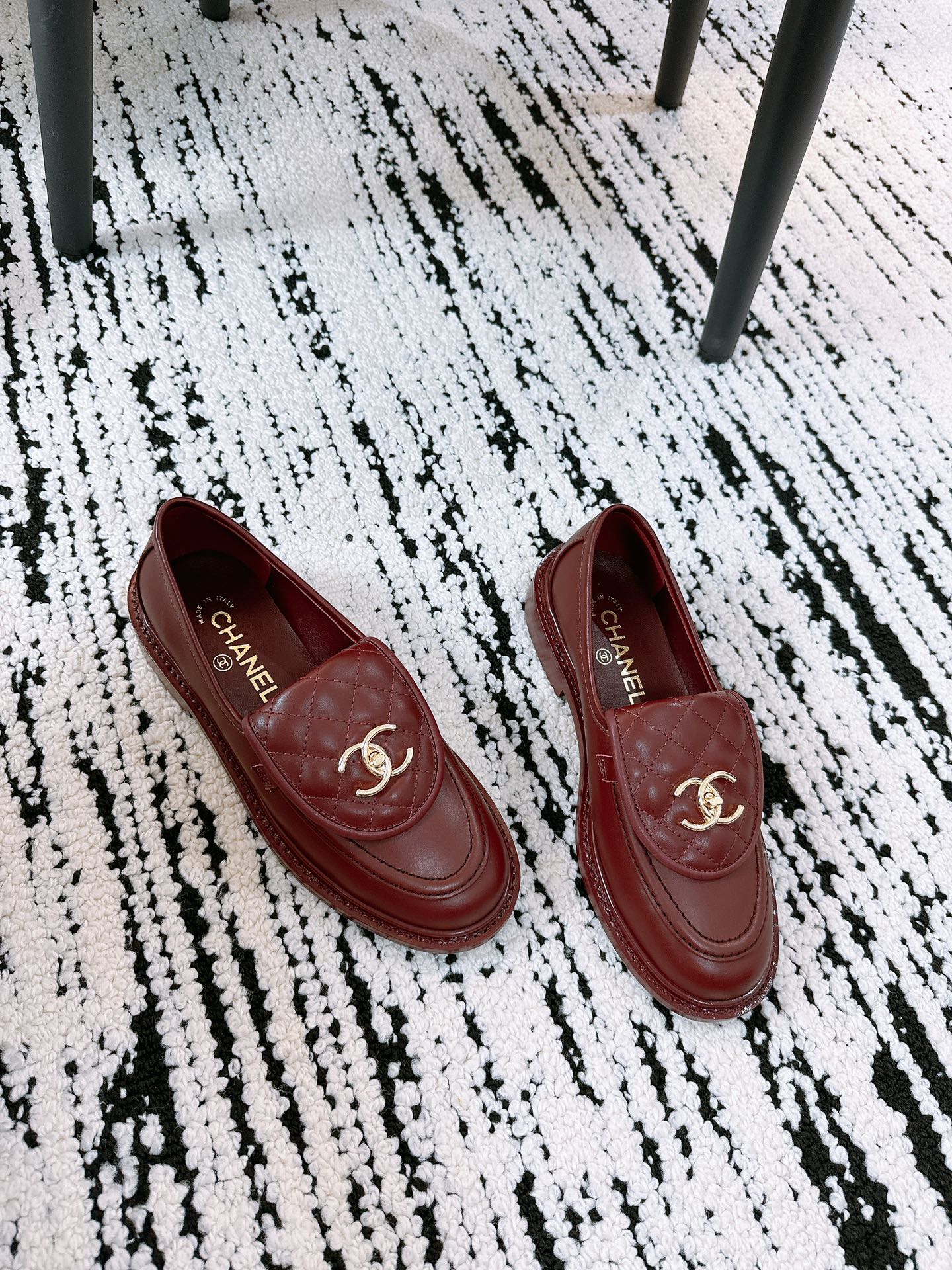 Chanel 2025 Moccasins Loafer Dark Burgundy Leather 144653