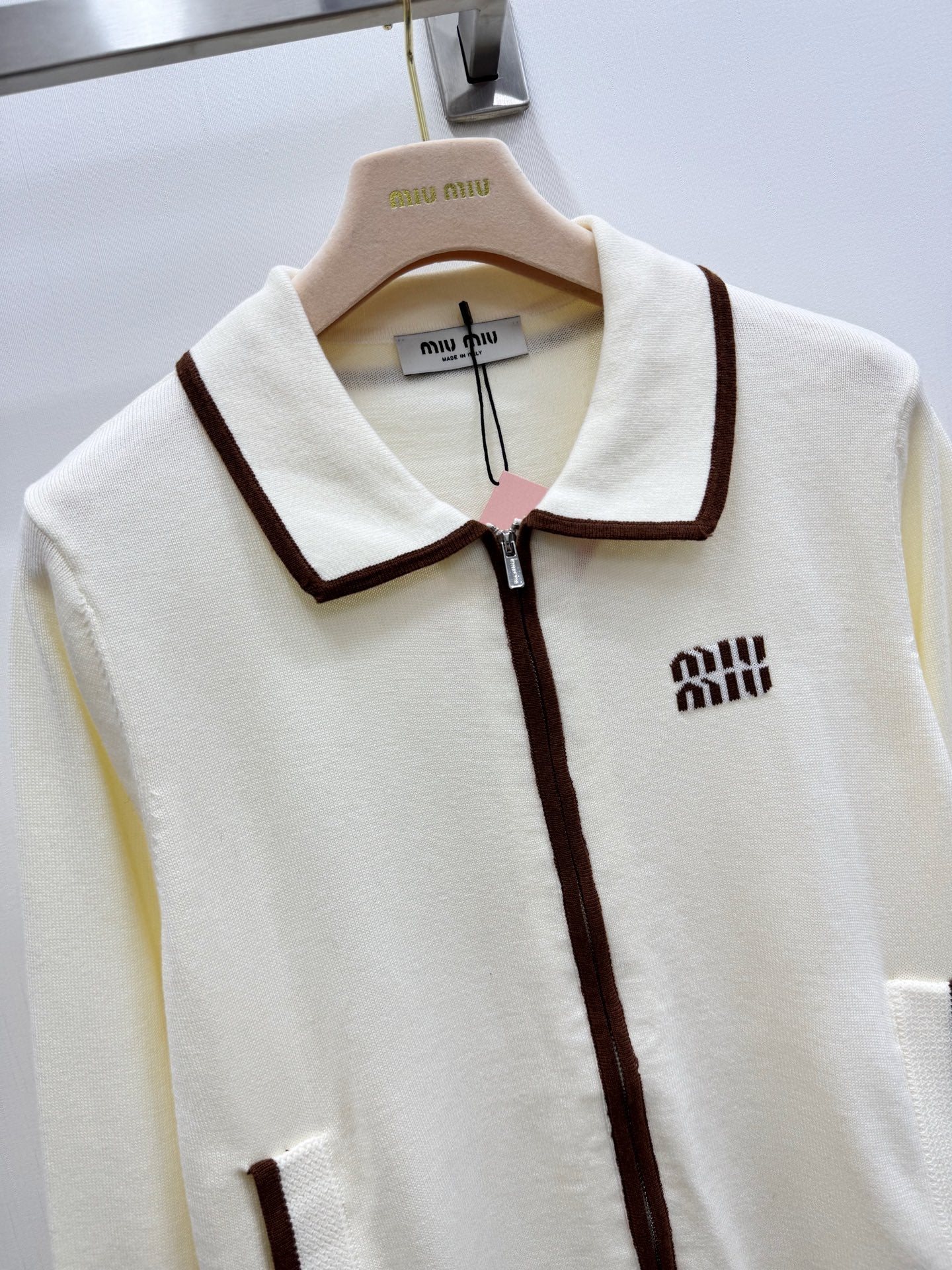 Miumiu 2026 Polo Collar Cardigan with Logo Pattern Wool 838823