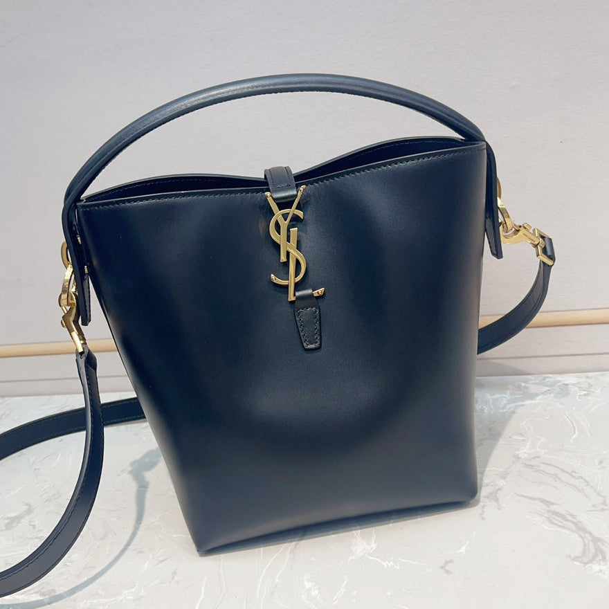YSL 2026 Mini Bucket Bag 20cm Black Calfskin