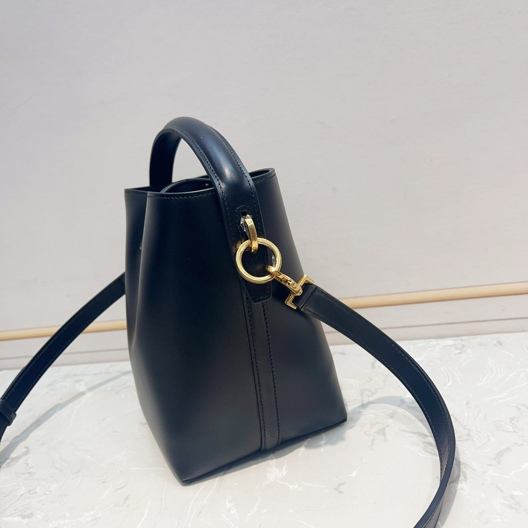 YSL 2026 Mini Bucket Bag 20cm Black Calfskin