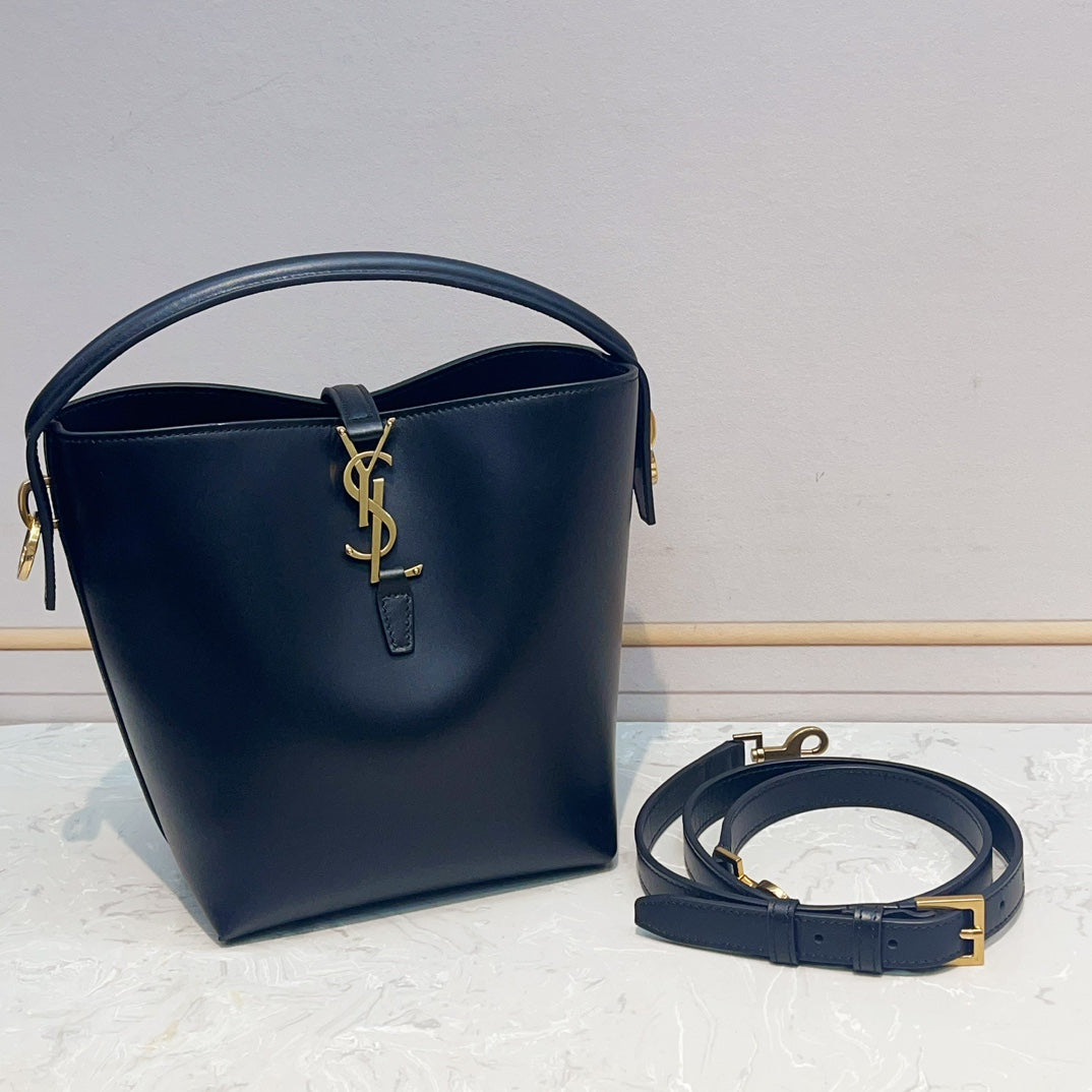 YSL 2026 Mini Bucket Bag 20cm Black Calfskin