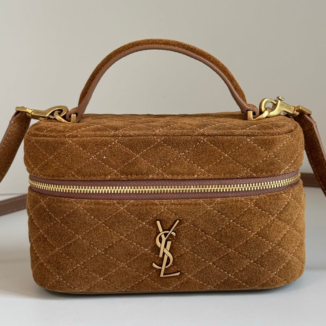 YSL 2026 Saint Laurent Gaby Vanity Bag 18cm Brown Suede