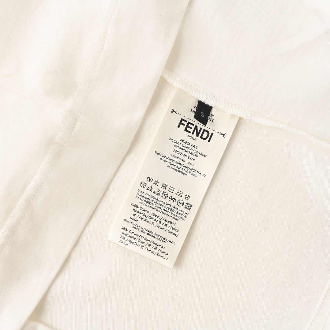 Fendi 2026 Men's  Floral Embroidered T-Shirt Cream Pure Cotton 827722