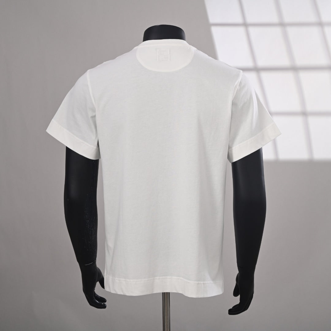 Fendi 2026 Men's  Floral Embroidered T-Shirt Cream Pure Cotton 827722
