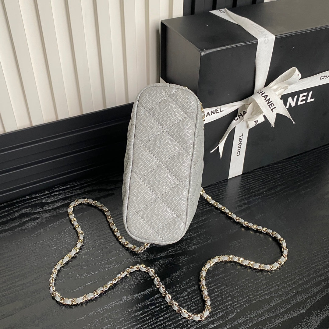 CC 25C Hobo Bag 21.5cm Top Handle Grey Grained Calfskin