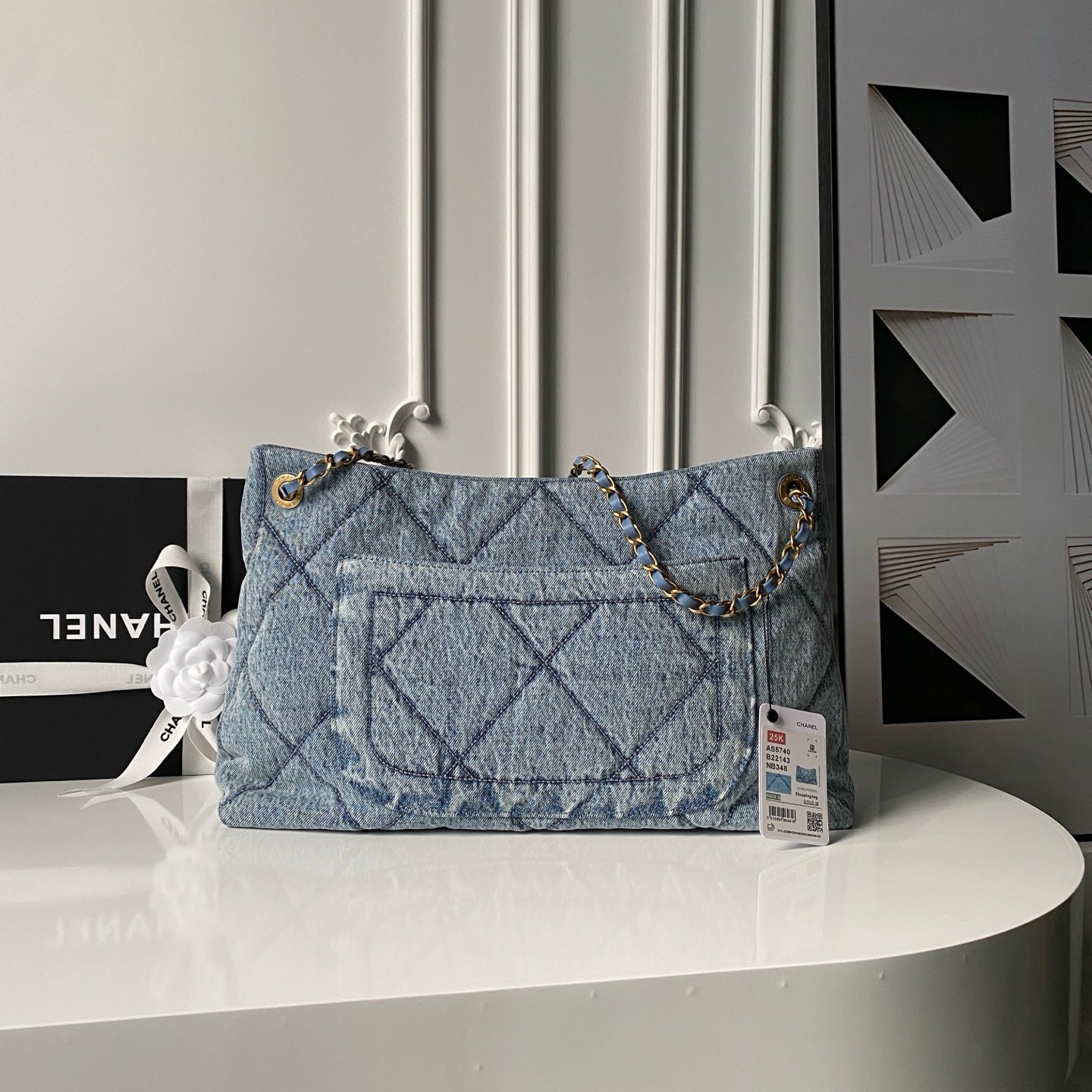 CC 2025 Classic Flap Bag Blue Denim Fabric Gold Hardware 296416