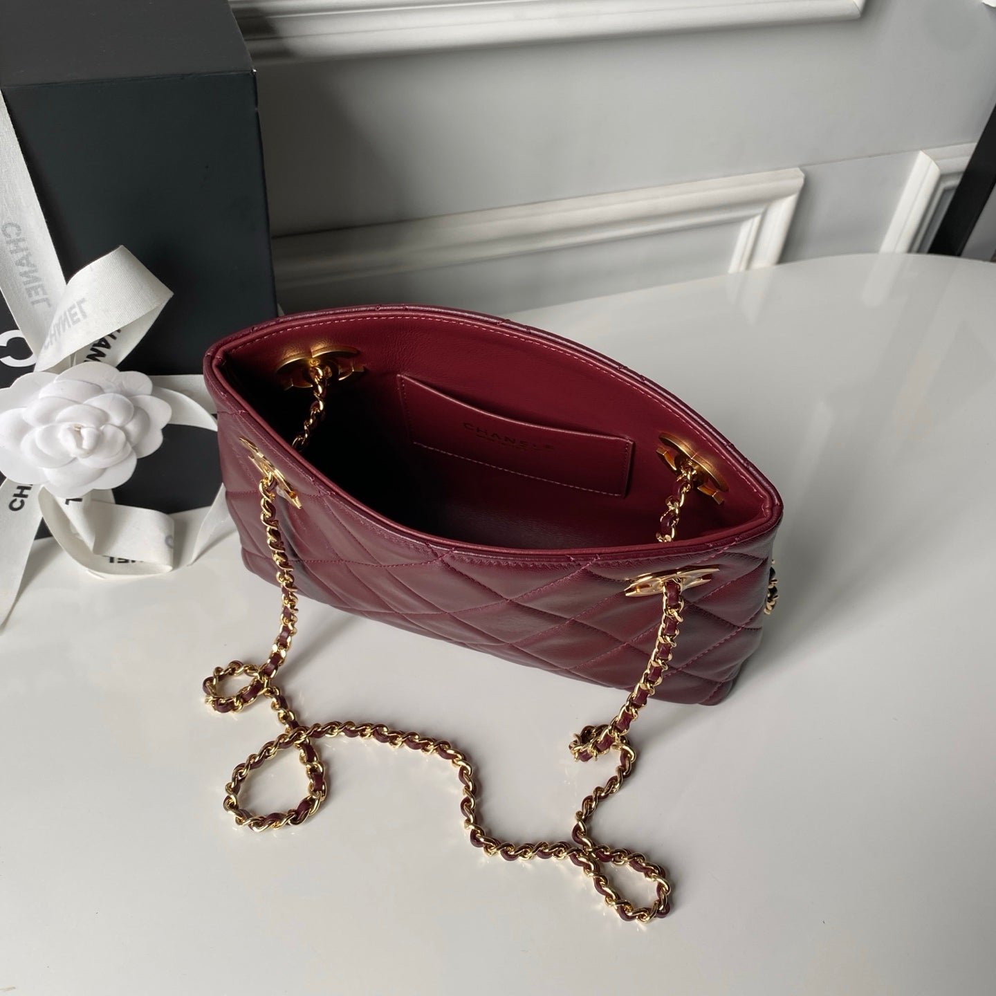 Chanel 2026 Shopping Bag 24.5cm Burgundy Lambskin