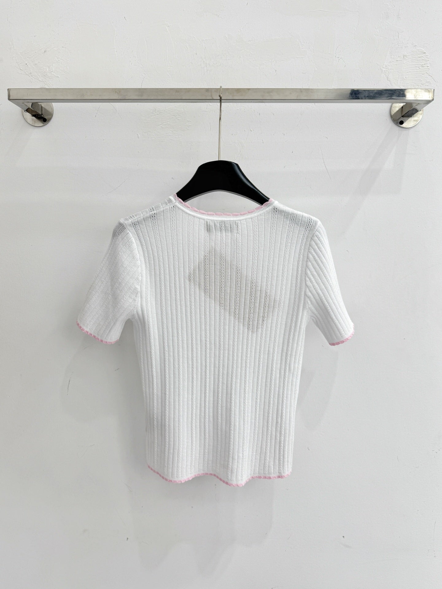 Miumiu 2026 Pink-trimmed Knit Short-sleeved Top Tencel Nylon 179459
