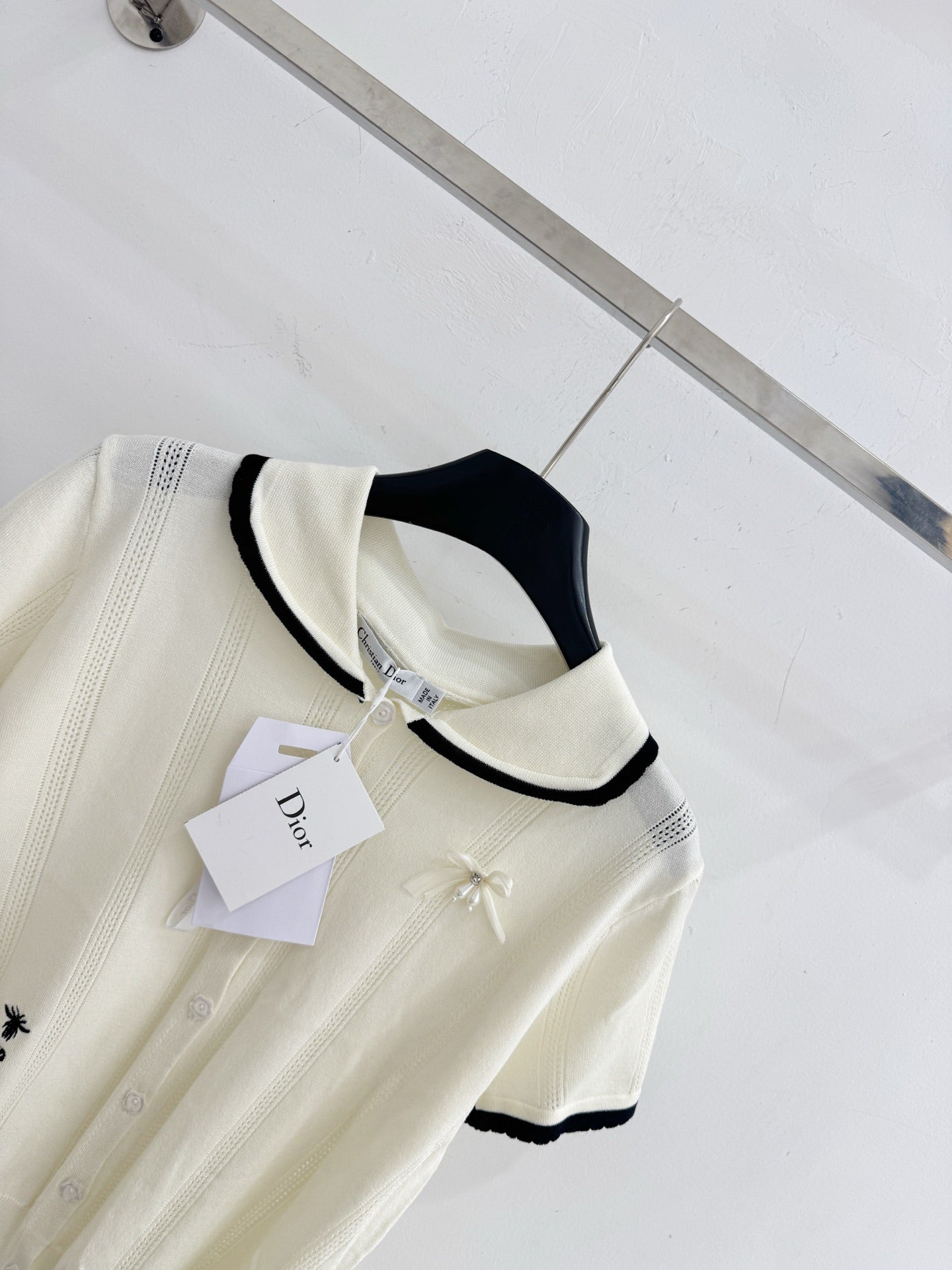 Dior 2026 Collared Knit Short-Sleeve T-Shirt Cream Wool 455393