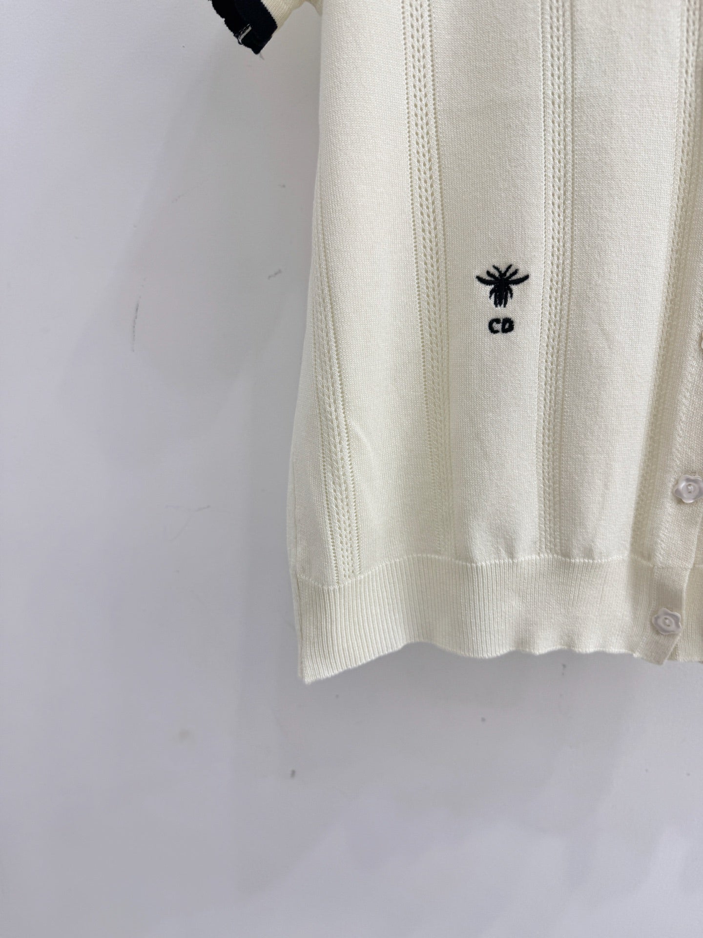 Dior 2026 Collared Knit Short-Sleeve T-Shirt Cream Wool 455393