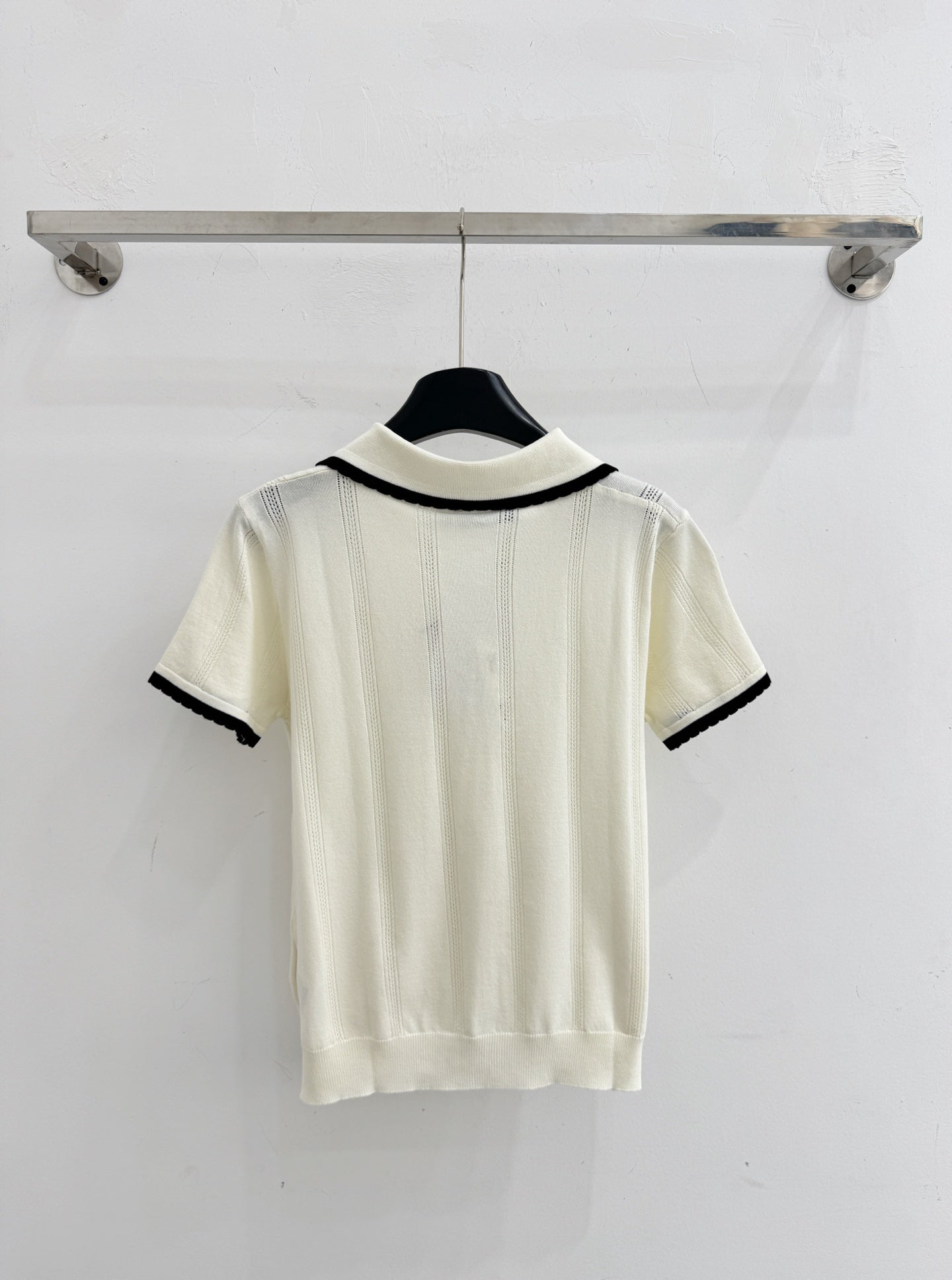 Dior 2026 Collared Knit Short-Sleeve T-Shirt Cream Wool 455393