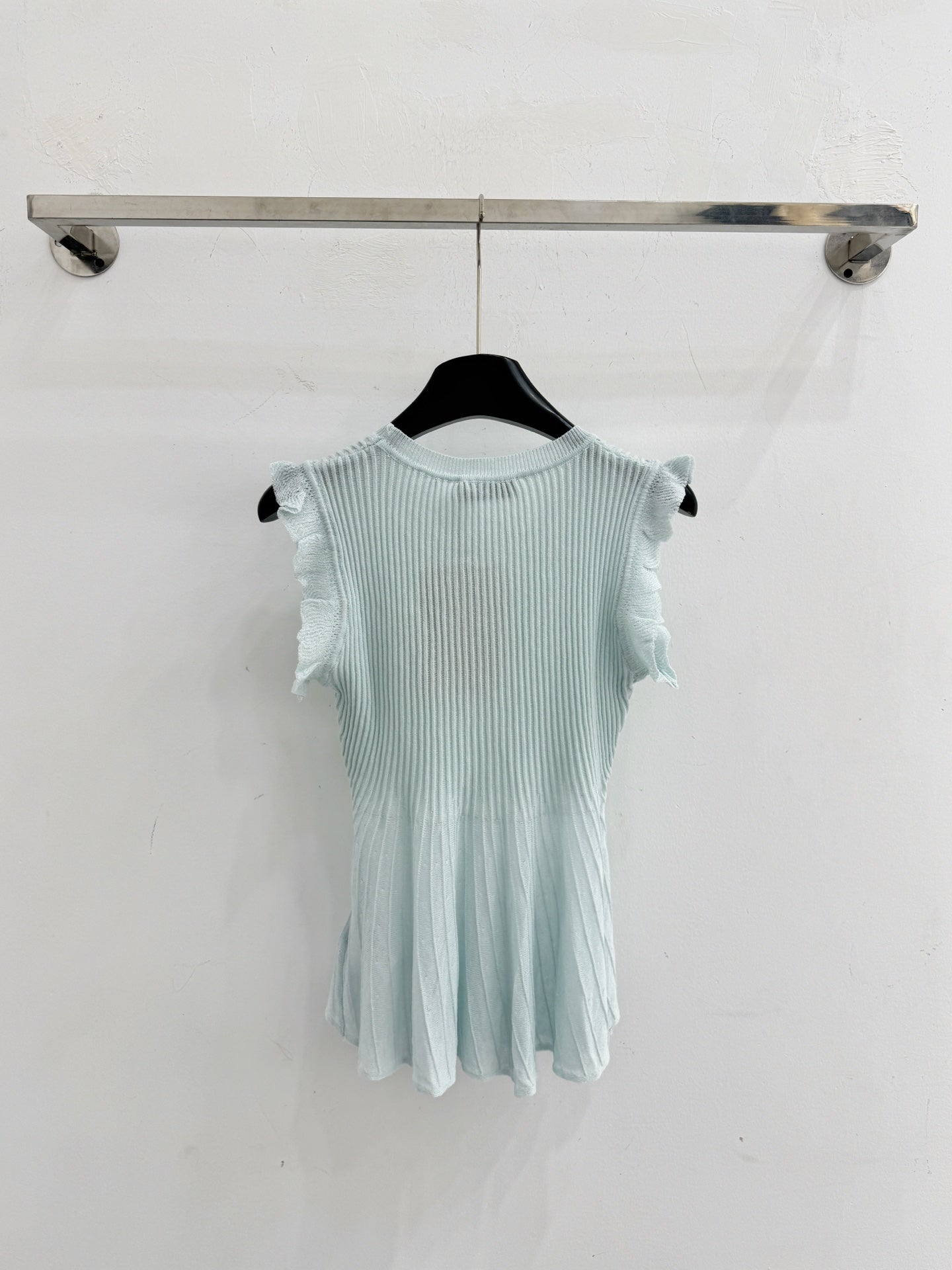 Miumiu 2026 Ruffled Sleeveless Knitwear Light Blue Cotton 516685