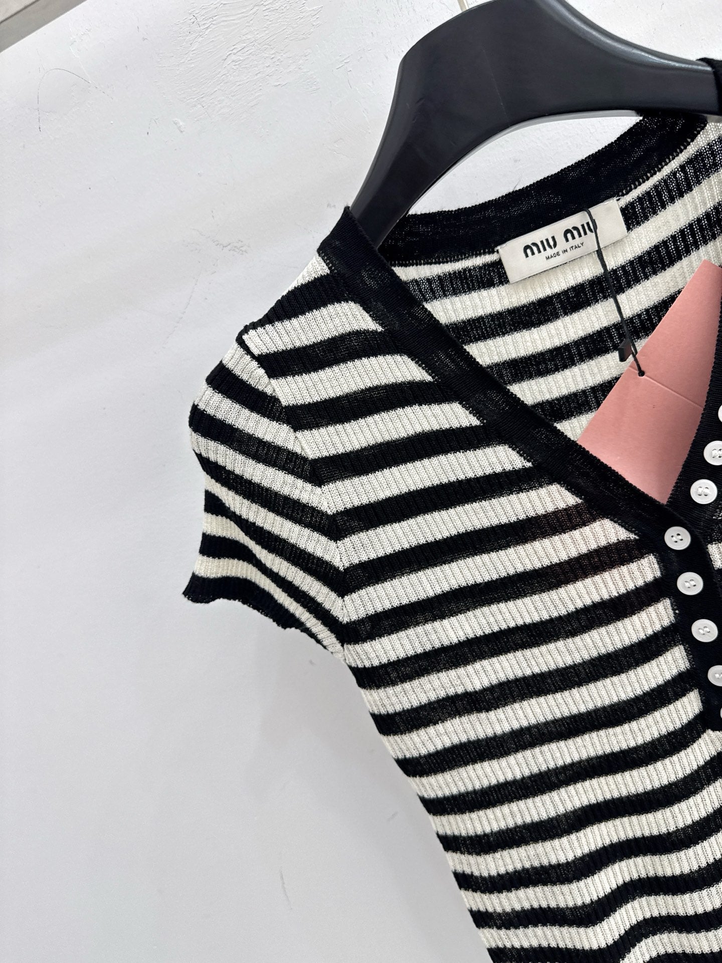 Miumiu 2026 Half-button Striped Knit Top Black White Wool 521196