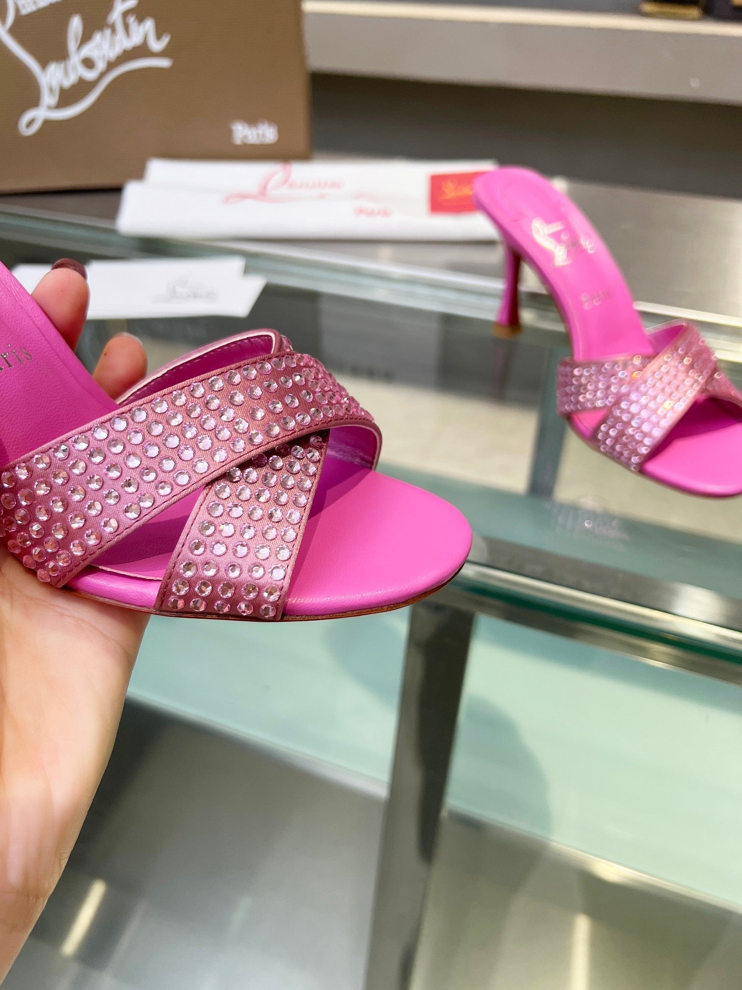 Christian Louboutin 2026 Mariza Is Back Mules 85mm Crystal-Embellished Leather 780497