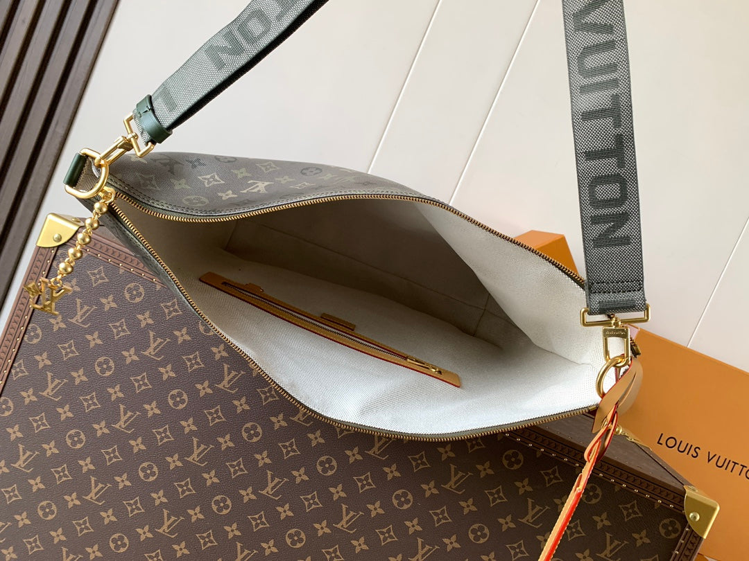 LV 2026 Vagabond Hobo Bag 48cm Grey Green Canvas Leather 281477