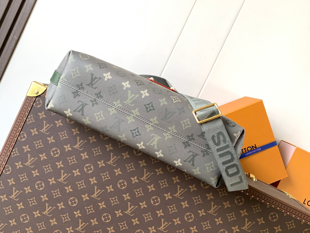LV 2026 Vagabond Hobo Bag 48cm Grey Green Canvas Leather 281477