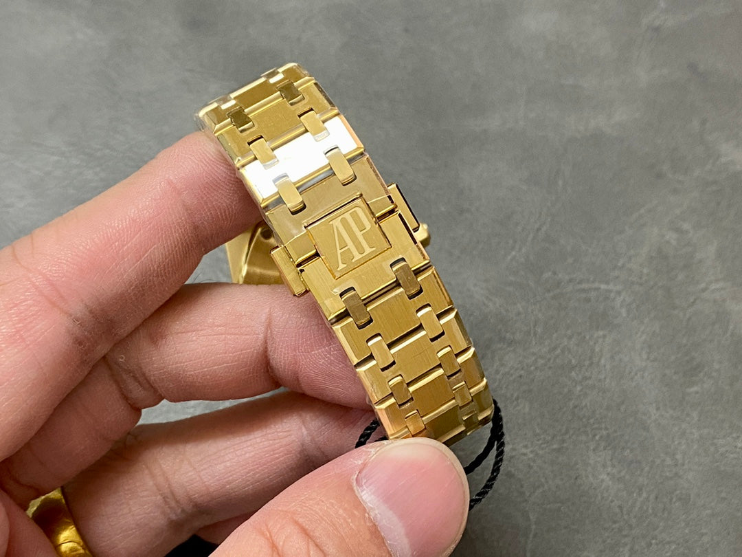 Audemars Piguet Royal Oak Lady 33mm Gold Case White Dial Diamond Bezel