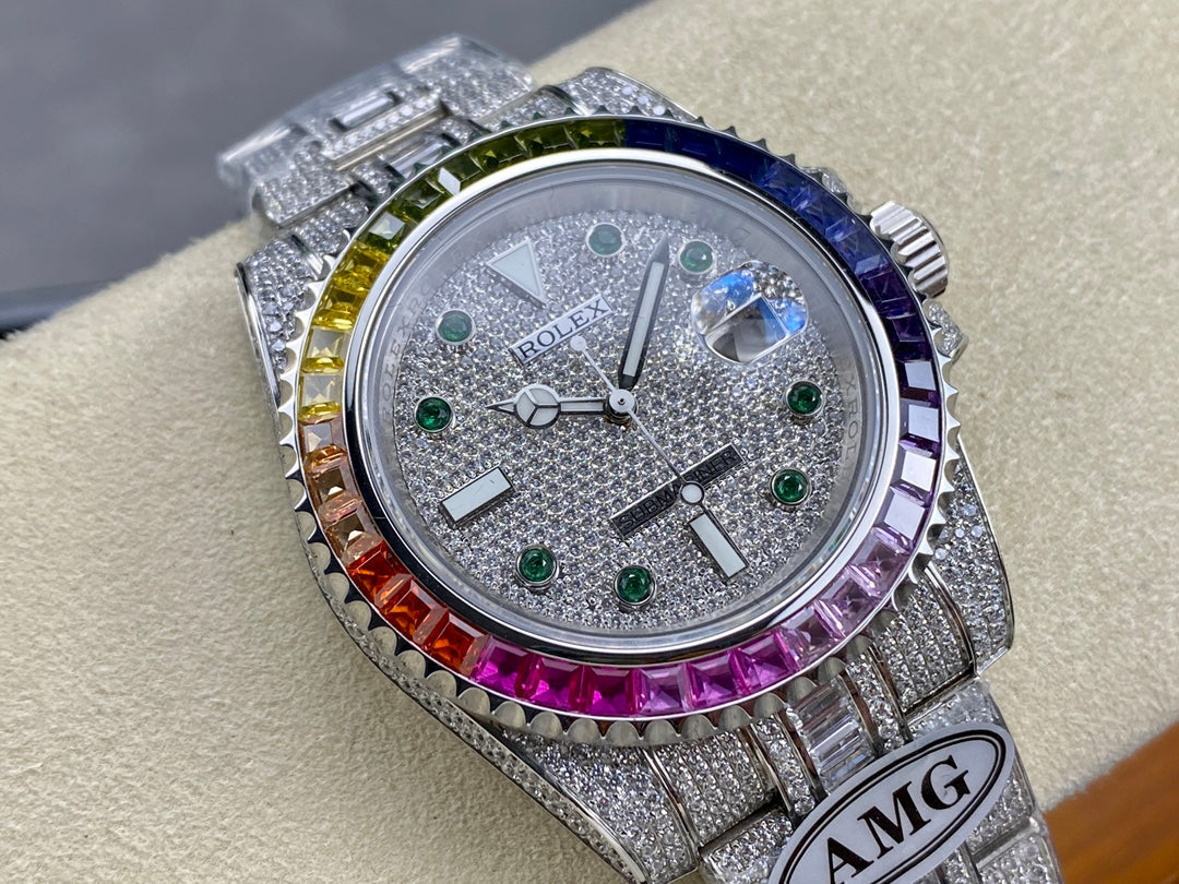 Rolex Submariner Date Rainbow Green Full Diamond