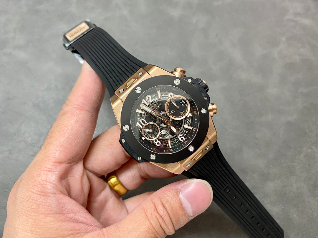 Hublot Big Bang Unico Rose Gold 42mm Watch with Black Ceramic Bezel