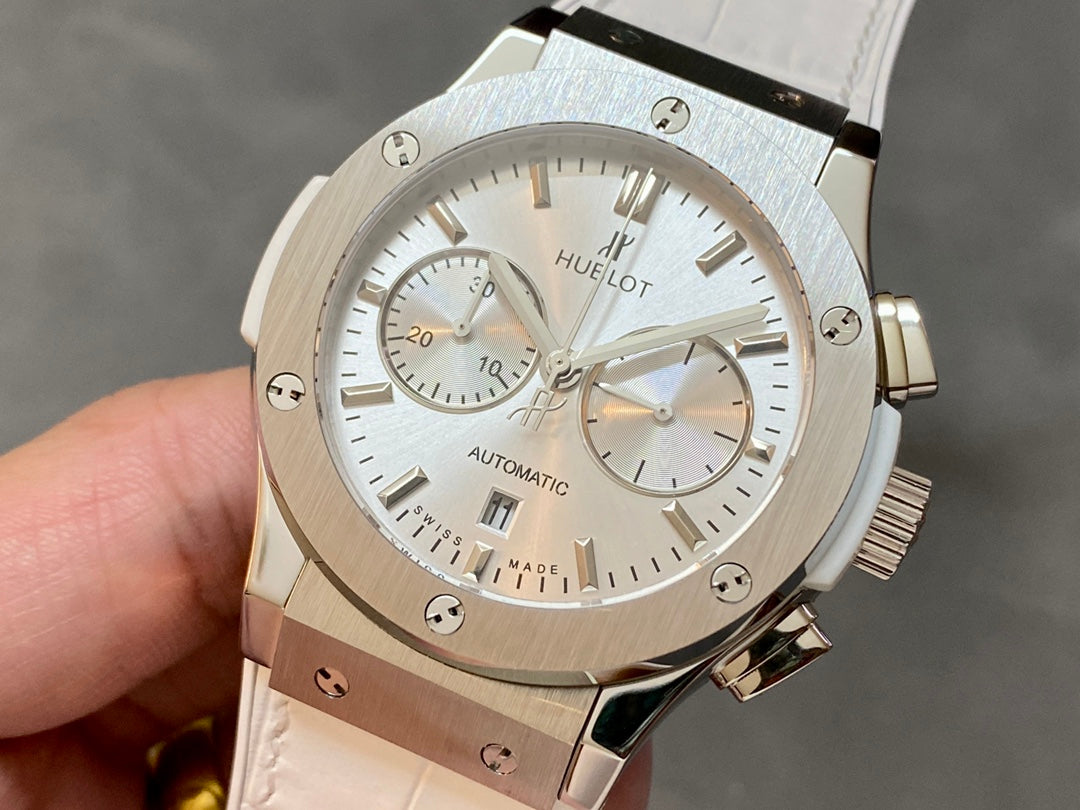 Hublot Classic Fusion Chronograph 45mm Titanium Case White Leather Strap