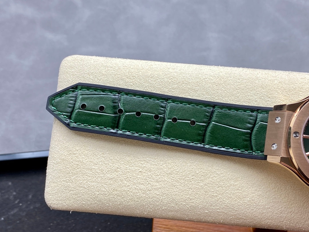 Hublot Classic Fusion 38mm Rose Gold Green Dial Green Leather Strap