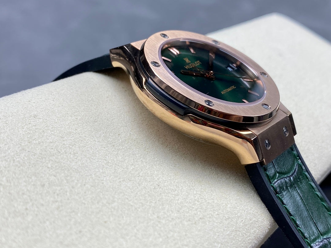 Hublot Classic Fusion 38mm Rose Gold Green Dial Green Leather Strap