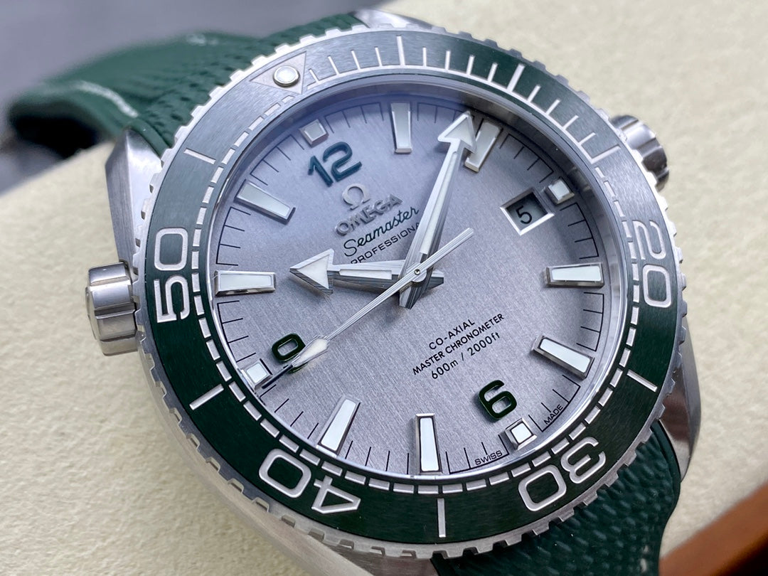 Omega Seamaster Planet Ocean 600M Co-Axial Master Chronometer Grey Dial Green Strap