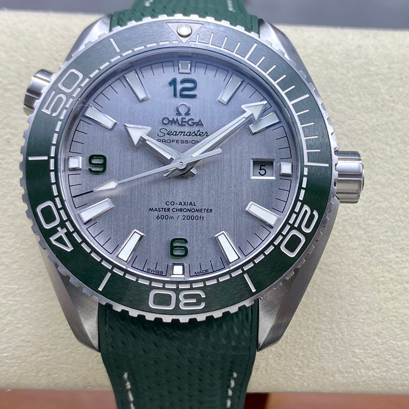 Omega Seamaster Planet Ocean 600M Co-Axial Master Chronometer Grey Dial Green Strap