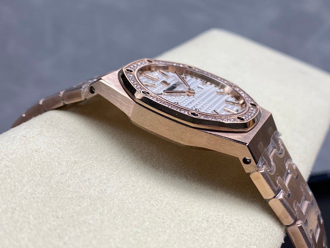Audemars Piguet Royal Oak Lady 33mm Rose Gold White Dial Diamond Bezel