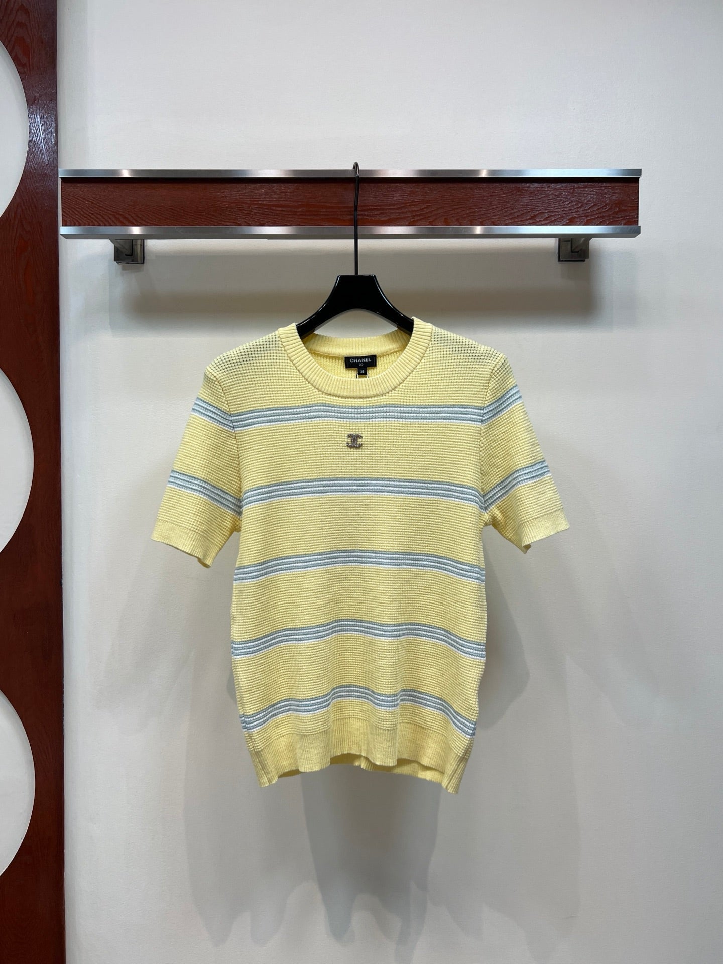 Chanel 2026 Striped Knit Short-sleeved Top Polyester Wool 360299