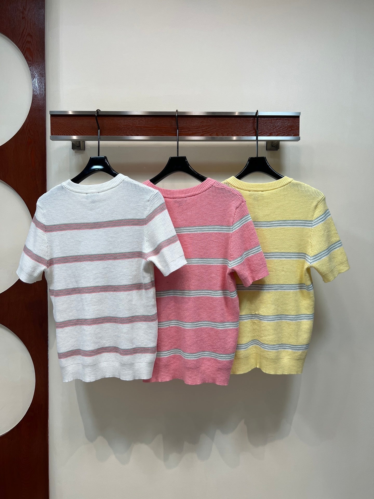 Chanel 2026 Striped Knit Short-sleeved Top Polyester Wool 360299