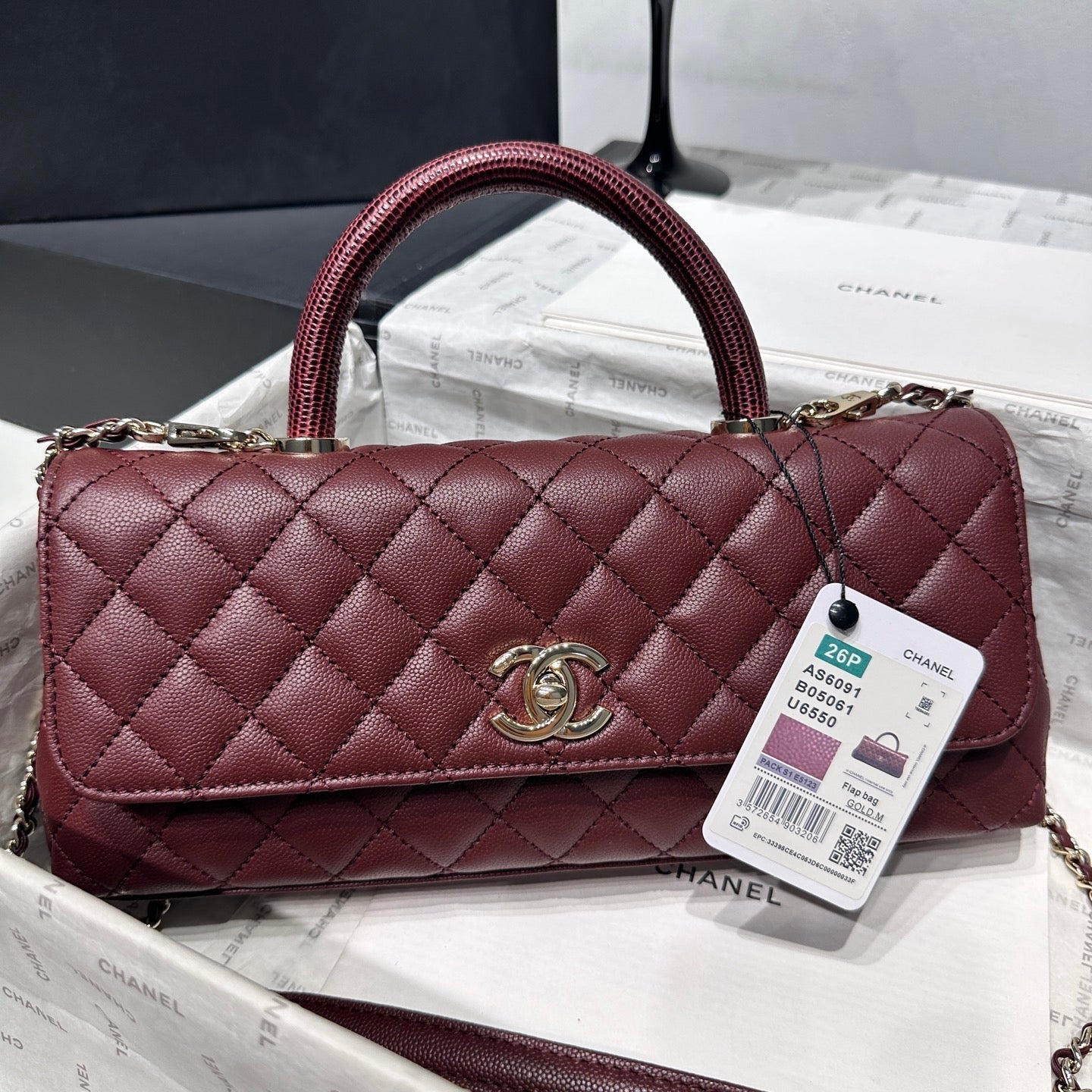 Chanel 2026 Coco Handle Bag 32cm Burgundy Caviar Calfskin 348822