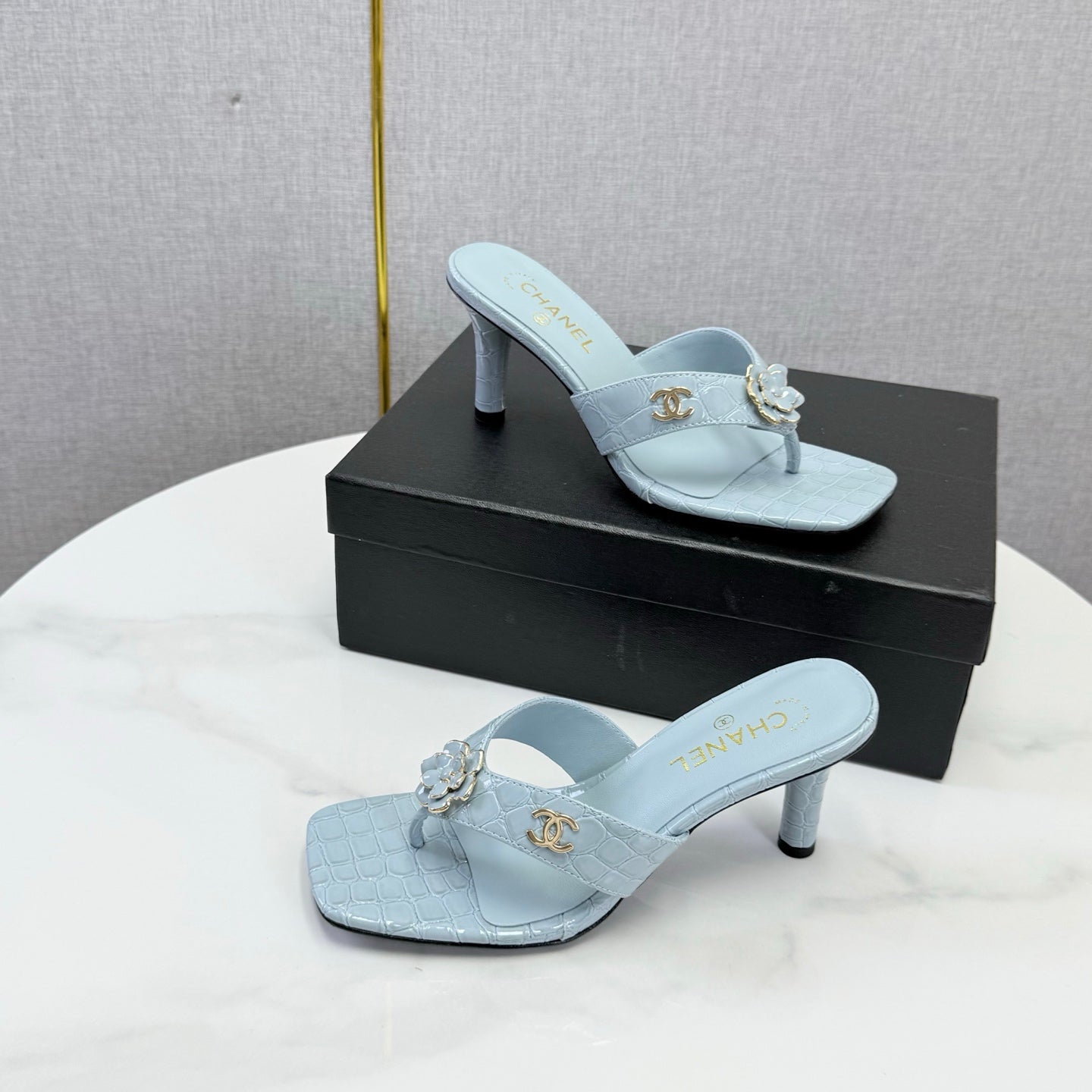 Chanel 2026 Crocodile Embossed Thong Sandal 60mm Leather 904417