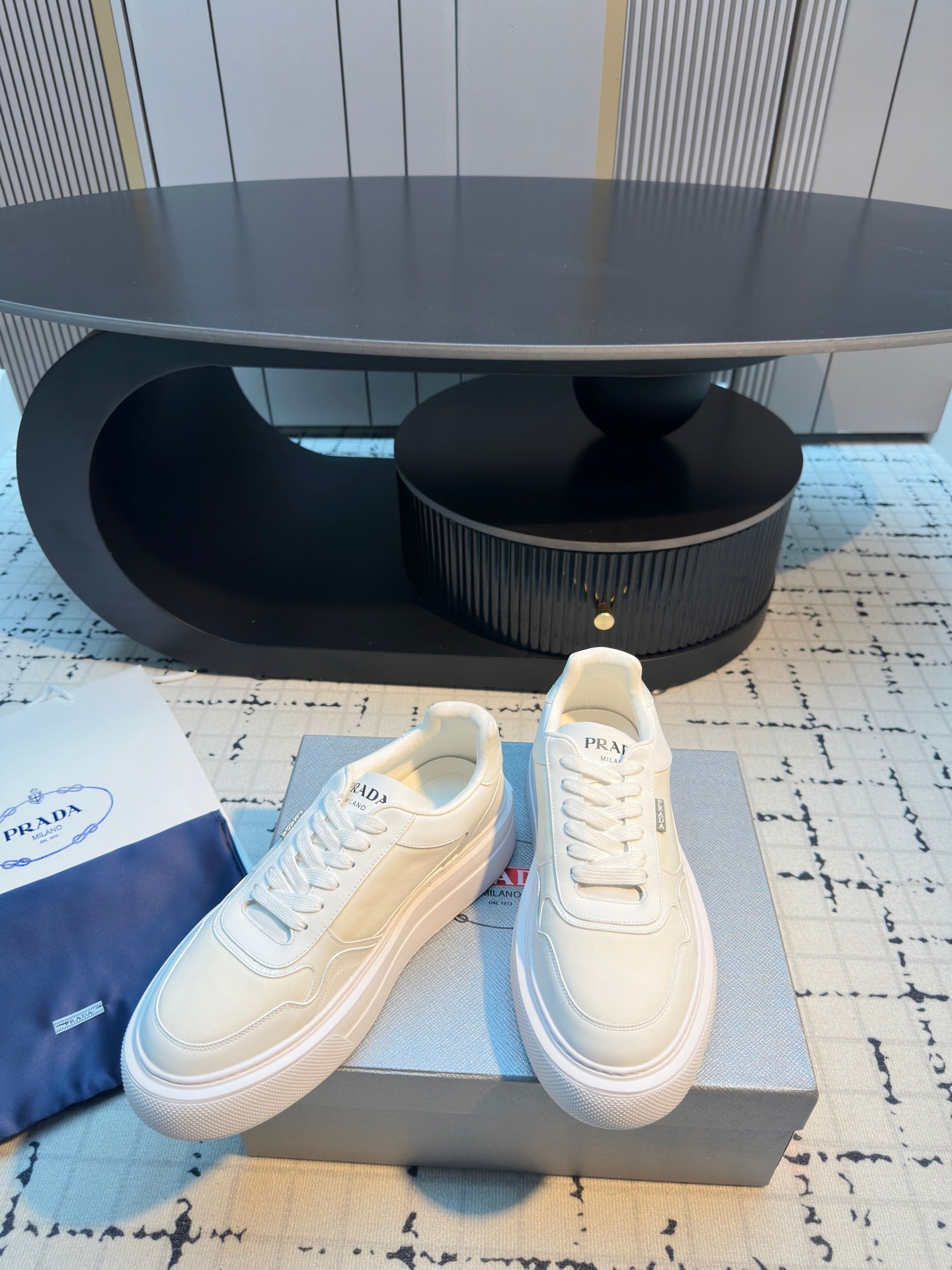 Prada 25s  Platform Sneakers White Cowhide 538421