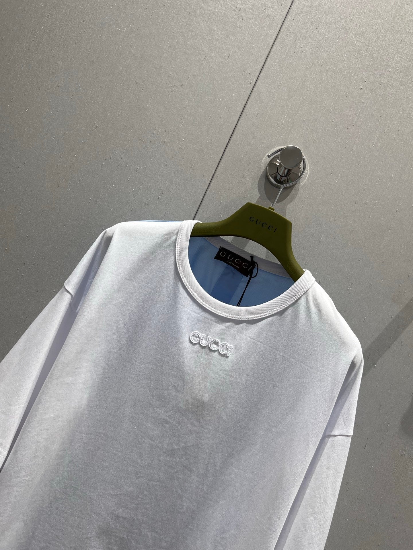 Gucci 25 Round Neck Short-sleeved T-shirt Blue White Cotton 217913