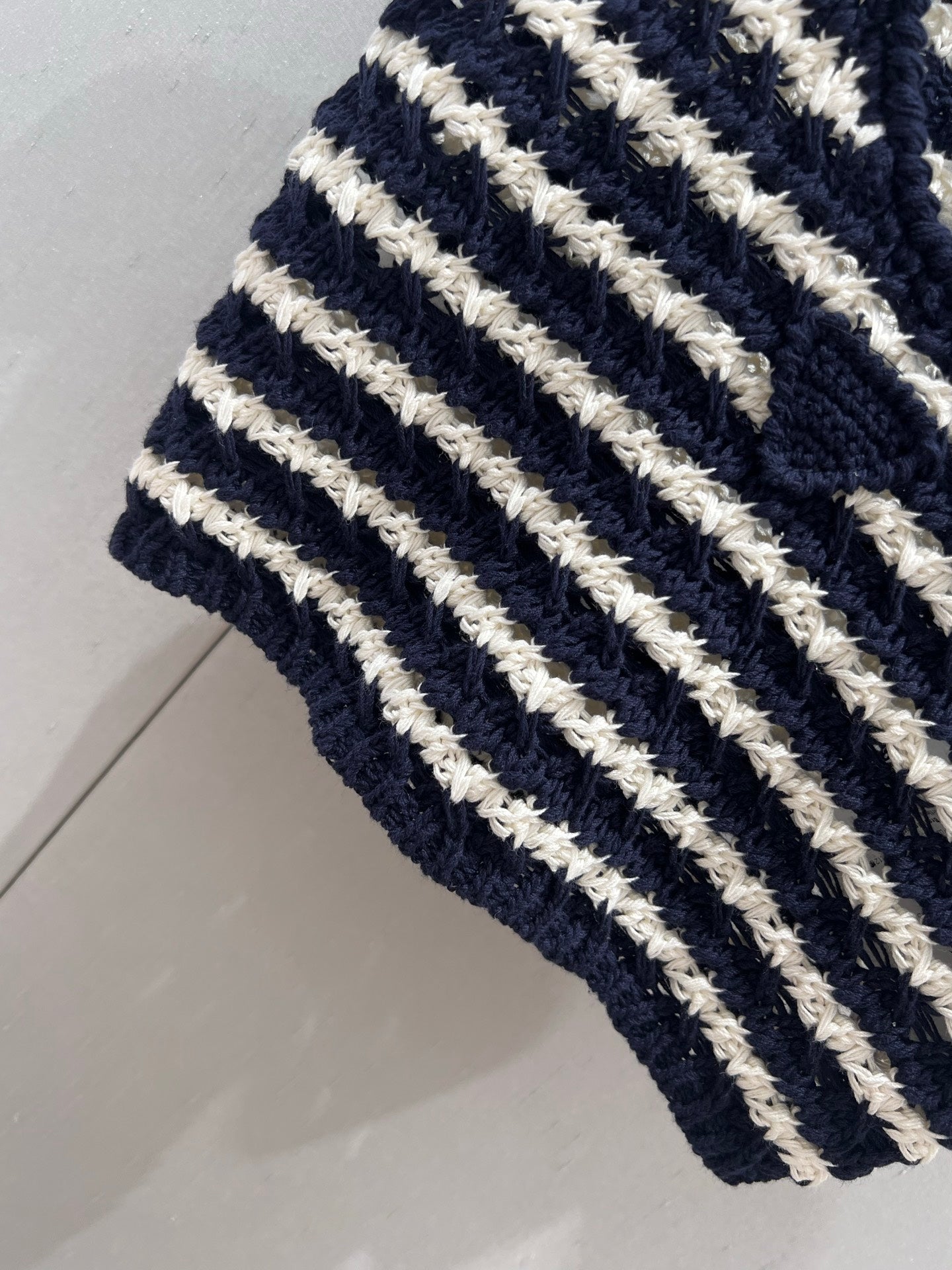Prada 25 Striped Knitted Crop Top Navy Blue mix White Cotton 219409