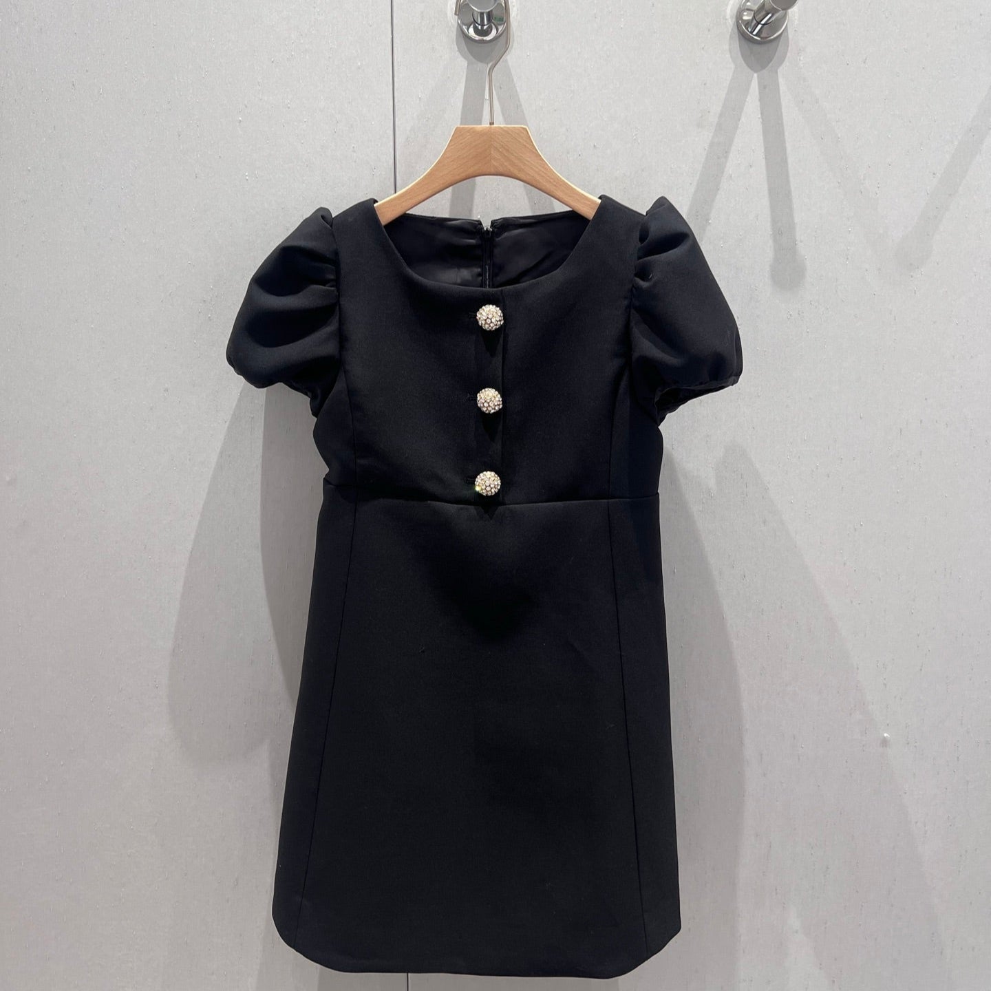 Celine 25 Rhinestone Button Mini Dress Black Wool 220842