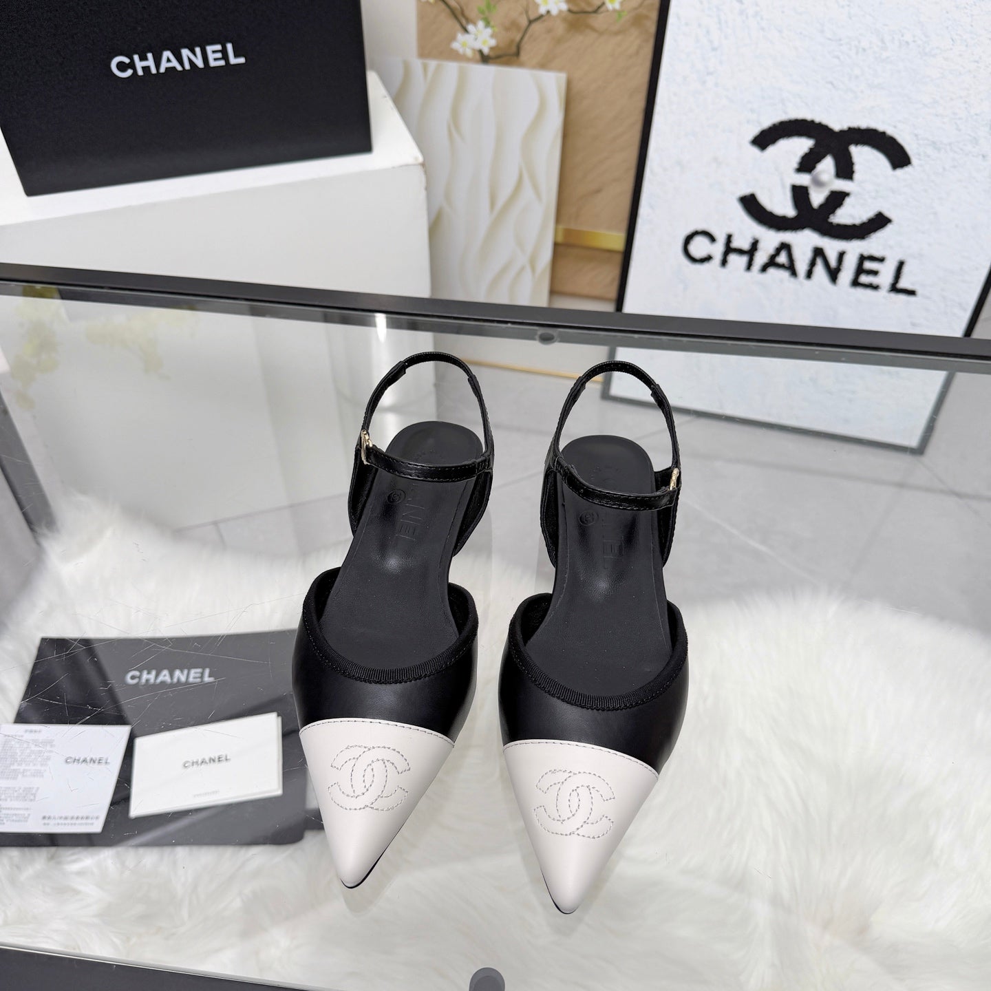 Chanel 2026 Slingback Black And White Iridescent Lambskin