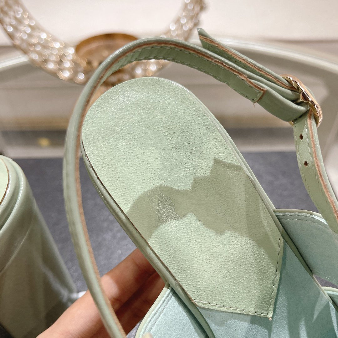 sandals light turquoise patent crumpled lambskin