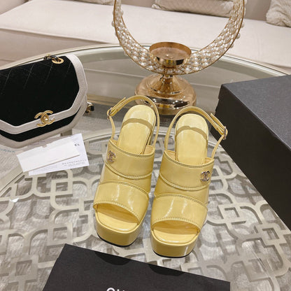 sandals yellow patent crumpled lambskin
