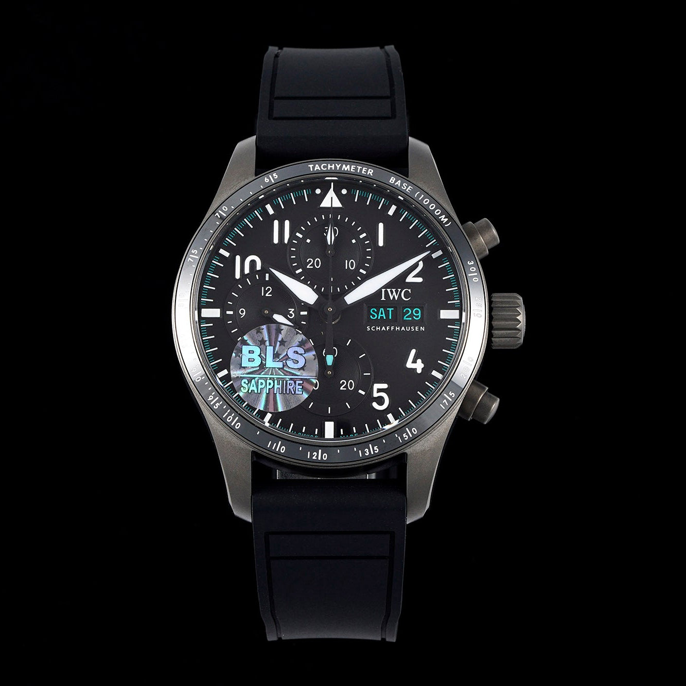 IWC Pilot 41mm Black Dial Silver Metallic Case Rubber Strap
