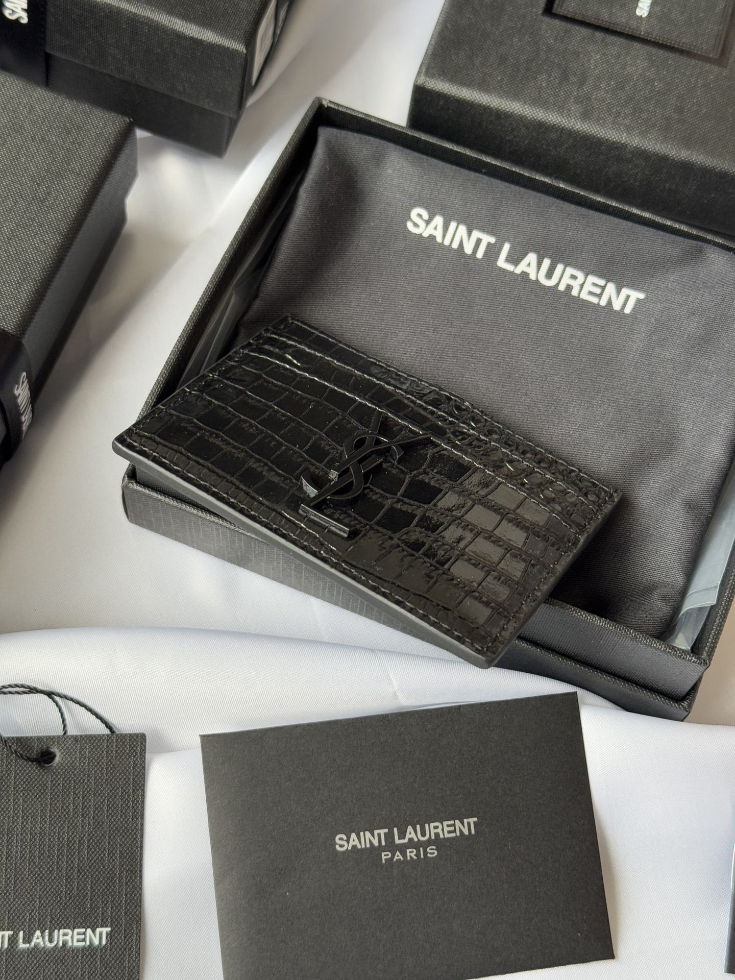YSL Card Holder 10cm Wallet Full Black Leather 240552