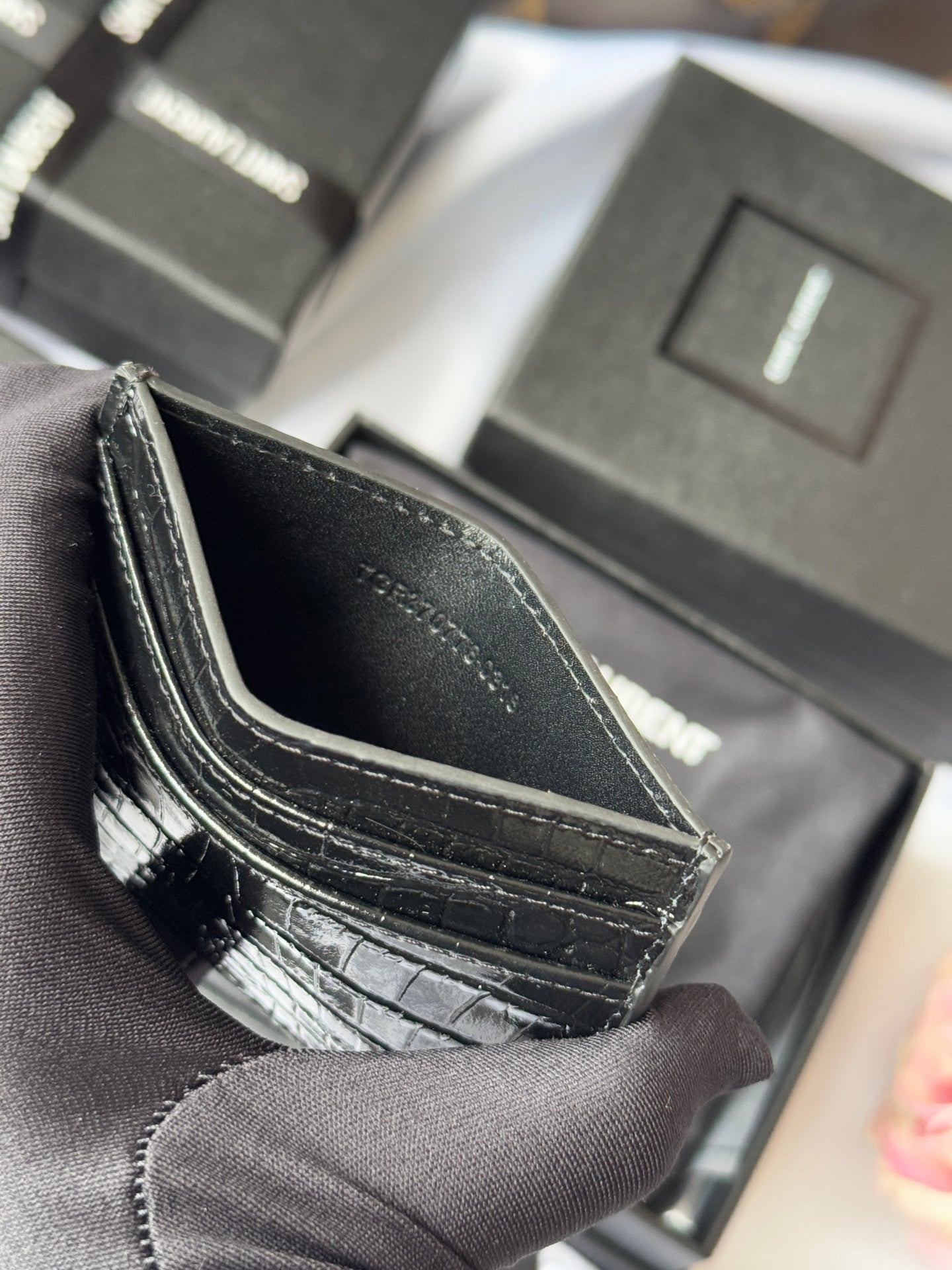 YSL Card Holder 10cm Wallet Full Black Leather 240552