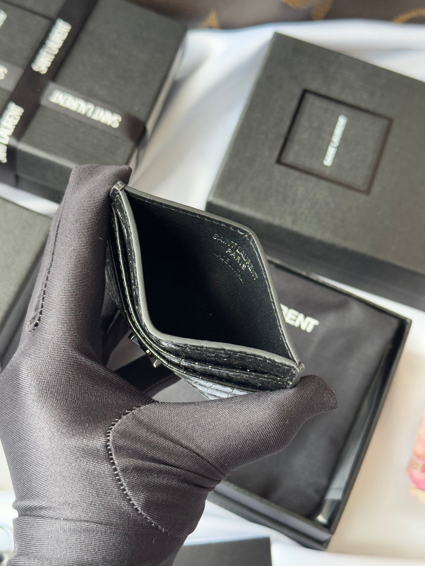 YSL Card Holder 10cm Wallet Full Black Leather 240552